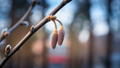 Close Up Of Dormant Tree Buds On A Branch In Winter Season