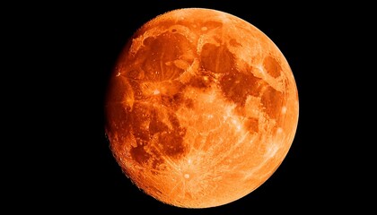 Full Orange Moon Isolated On Transparent Background Shining Bright