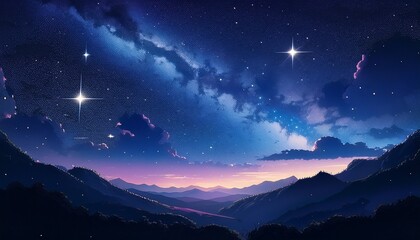 Night Beautiful Anime Hills Scenery Landscape Full Of Stars