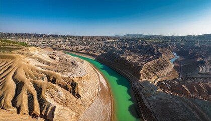 Abstract Earth Layers Geological Formation With Green River And Beige Land