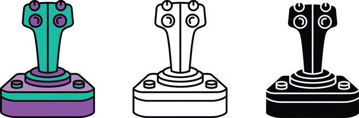 Three colorful joystick with different color schemes on white background game controller
