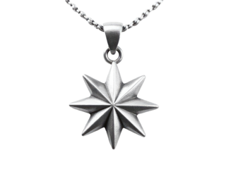 A shiny silver pendant featuring a star design, perfect for jewelry or accessory illustrations
