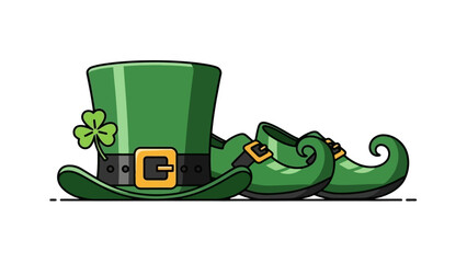 St. Patrick's Day Green Hat and Shoes Vector Illustration