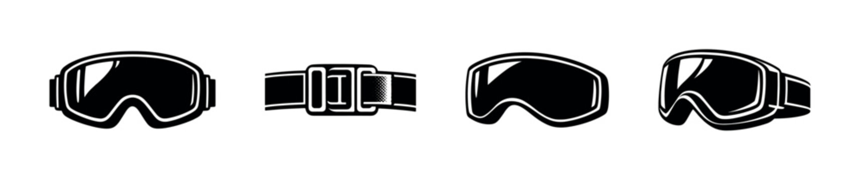 Ski goggles collection, snowboarding, winter gear, flat vector illustration