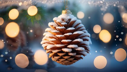 Sparkling Winter Pinecone Ornament Dusted With Snow And Magical Lights Perfect For Festive Decor