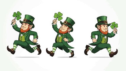 Animated Leprechauns Running with Shamrocks in Green Outfits