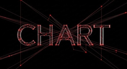 Conceptual Word CHART Formed by Negative Space in Intricate Glowing Red Laser Dots and Transparent Acrylic Lines - High Tech Data Connectivity Concept on Black Background