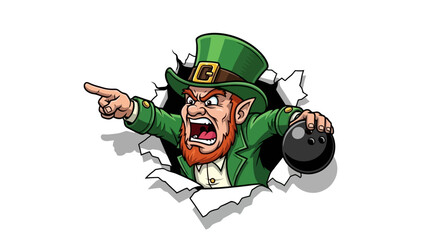 Angry Leprechaun Bowling Cartoon Vector Illustration