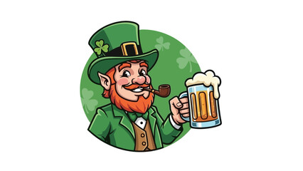 Cheerful Leprechaun Celebrating with Beer Illustration