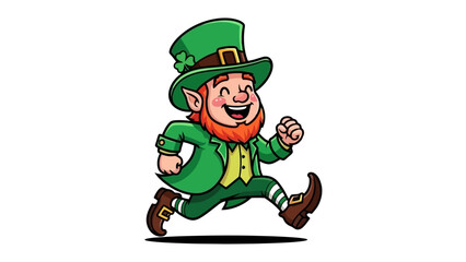 Cheerful Leprechaun Running with Pot of Gold Illustration