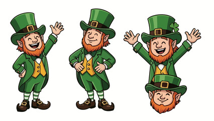 Cheerful Leprechaun Vector Illustration Set with Green Outfits and Hats