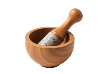 Kitchen utensils used for mixing and grinding ingredients, often found in a traditional or rustic setting
