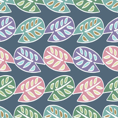 Seamless vector pattern with decorative leaves. Hand drawn background. Vector illustration.