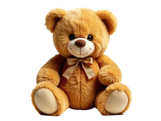 Fototapeta premium A cuddly brown bear wearing a colorful bow around its neck