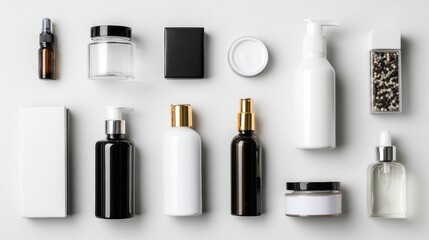Obraz premium Minimal cosmetic packaging layout for modern skincare branding and clean product photography