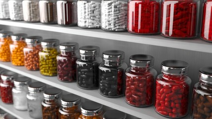 Shelves of preserved food jars for pantry organization and artisanal food branding photography