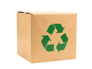 A cardboard box with a recycle logo on it, ideal for environmental and sustainability-themed projects