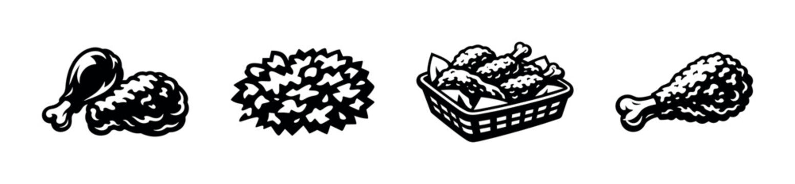 Fried chicken and basket, crispy, flat vector illustration, drumstick and meal design