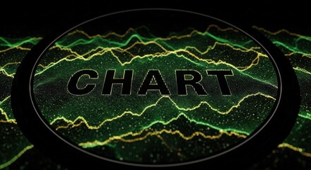 Conceptual Word CHART as Void in Dynamic Green and Gold Shimmering Stock Market Graph Lines - Futuristic Financial Data Concept on Cosmic Dark Background