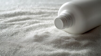 White cosmetic bottle lying on soft fabric surface for minimalist skincare product photography branding