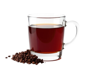 A cup of coffee filled with freshly ground coffee beans