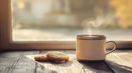 A white coffee cup with steam coming out of it