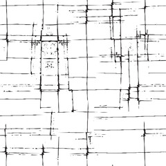 Full Seamless abstract grid line pattern. Hand drawn blocks print background with modern sketch texture. Minimal urban surface for wallpaper, fabric, branding, posters.