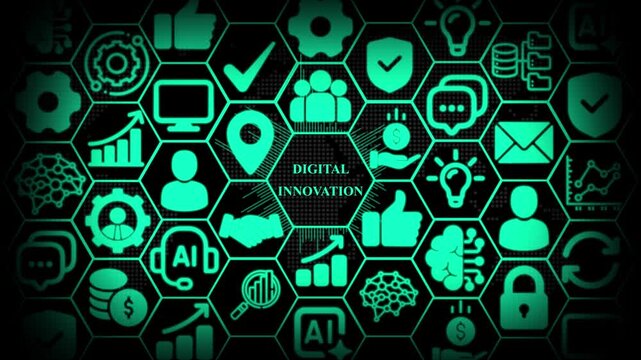 Digital Innovation Hexagonal Grid Technology Icons&ndash; Concept of Digital Technology and Data Network