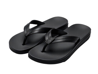 A pair of black flip flops, worn and rough from use