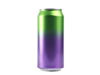 A single can of soda sitting on a clean white surface
