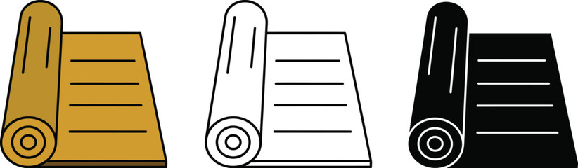 Three rolls of paper with brown black and white colors on white background
