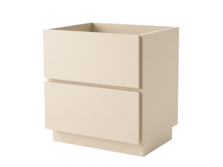A white cabinet with two drawers at the top, perfect for storing small items