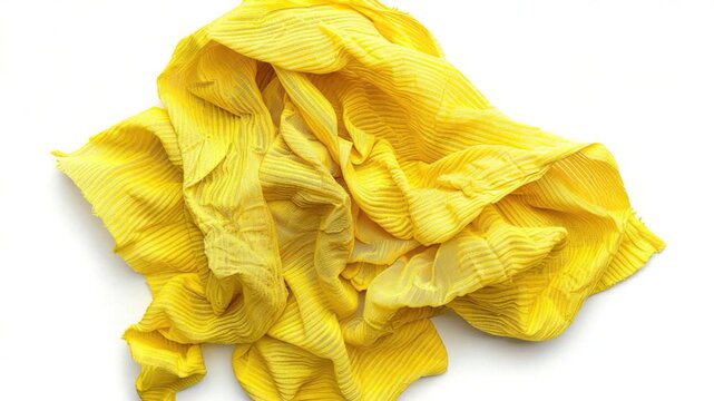 Video A stack of bright yellow fabric lies flat on a white background