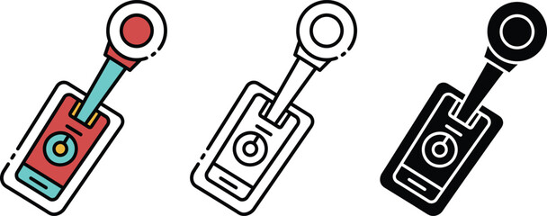 Three stylized smartphones with earbuds in red black and white color schemes