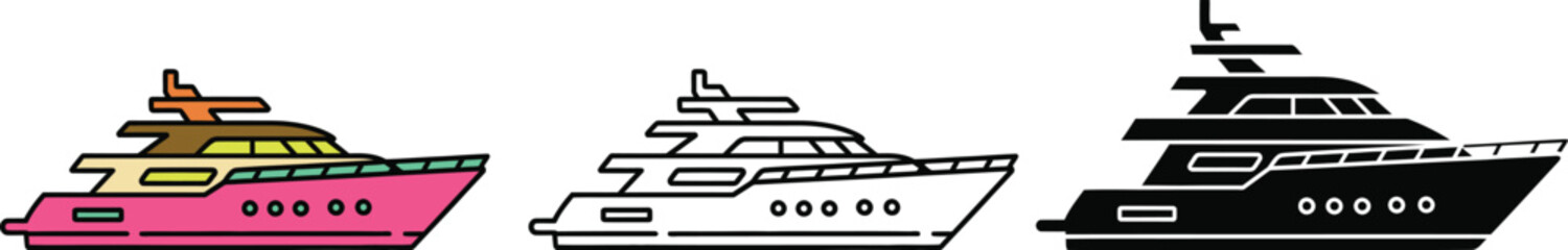 Three stylized yachts with different colors and on a white background boat luxury watercraft