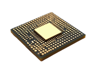 High-resolution image of a CPU chip on a white background, ideal for technology-related designs and infographics