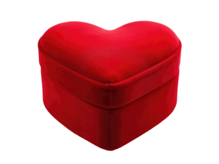 A red heart-shaped box on a white background