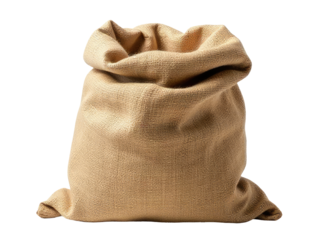 A single bag made of burlock cloth on a plain white background