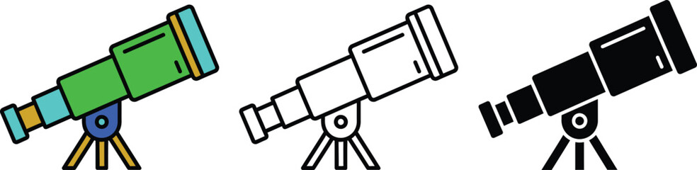 Two telescopes on tripods with one colorful and one black and white astronomy observation