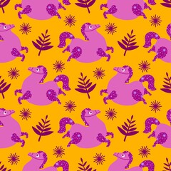 Obraz premium Christmas animals seamless horse pattern for wrapping paper and fabrics and party and kids print