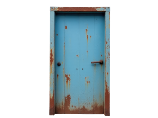 Old worn out door with rusted paint, suitable for retro or vintage themed projects