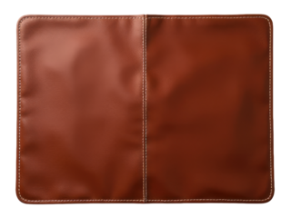 A closed brown leather wallet with a zippered closure