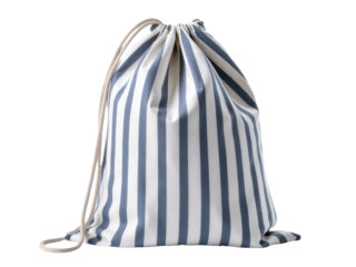 A blue and white striped drawstring bag with a casual design, suitable for outdoor activities or everyday use