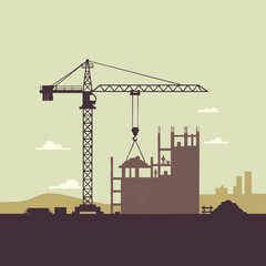 Construction Crane Building Skyscraper Urban Development Industrial Project.