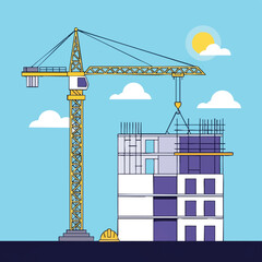 Construction Site with Crane and Building Under Development.
