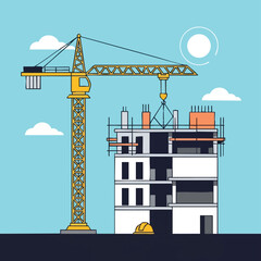 Construction site with crane and building under development.
