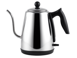 A stainless steel coffee pot with a black handle, perfect for daily use or as a decorative piece