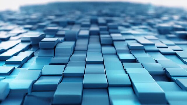 Abstract Cubes: An immersive landscape of meticulously arranged blue cubes, creating a mesmerizing pattern of textures and shadows. A perfect representation of the future 