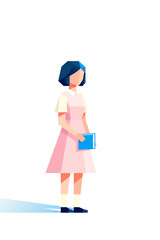 Schoolgirl Student Standing with Book and Blank Billboard Illustration