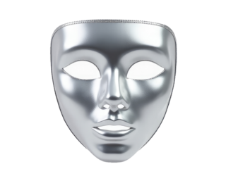 A silver mask on a white background, perfect for adding mystery and intrigue to your project